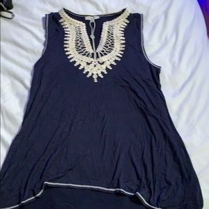 Navy embroidery flowy top